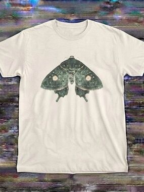 Luna Moth Celestial Shirt Green Nature Art Long Sleeve Starry Night Moth Tee